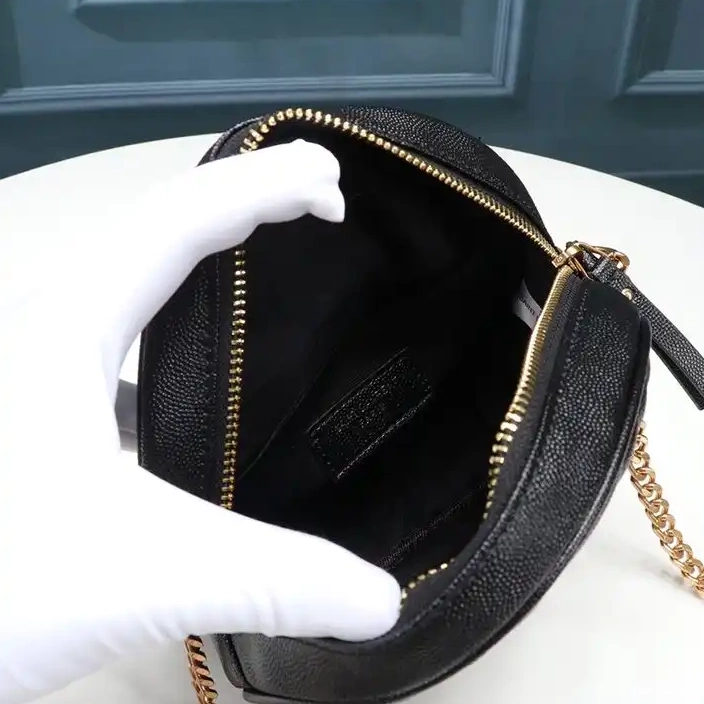 CHEAP Bag Camera Round In Matelasse Laurent Saint Gold Grained Black Leather Vinyle 0327